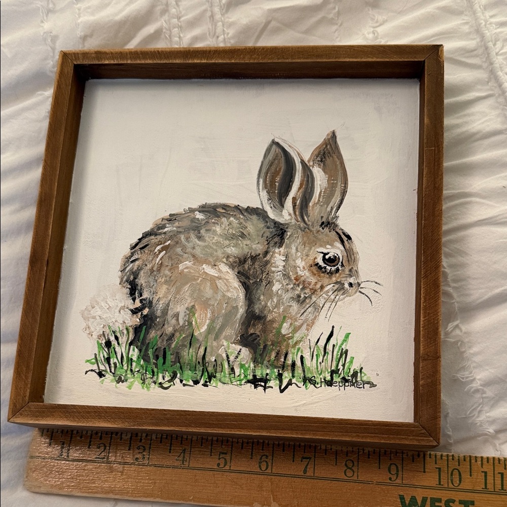 Rabbit Canvas Wall Art in Brown and Green - Unbranded - Picture 4 of 5